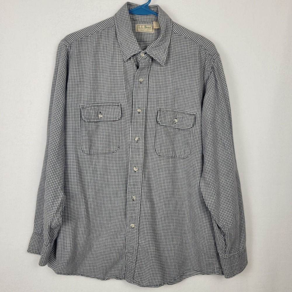 VTG 90s LL Bean Black White Micro Check Double Pocket Button Down Shirt L USA